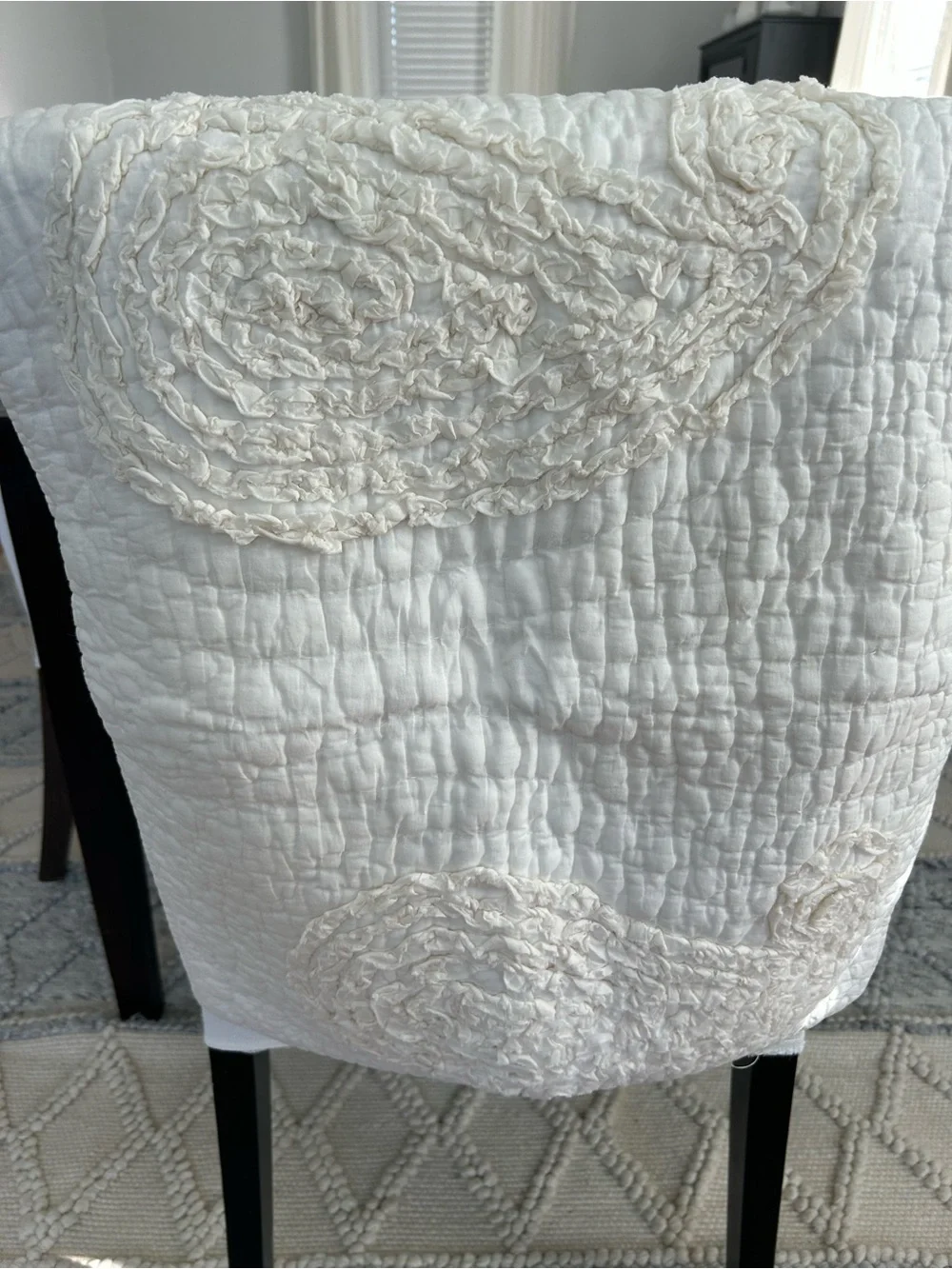 Pottery Barn Euro Pillow Sham Creamy White Textured Floral (1)